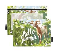 Mnsruu Estuche para lápices para carpeta de 3 anillas, bolsa de lápices verde con cremallera y ventana transparente para oficina, viajes, cosméticos, paquete de 2, Goat on the Green, one sizex2,