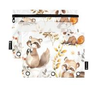Mnsruu Estuche para lápices para carpeta de 3 anillas, bolso de lápices con cremallera transparente para oficina, viajes, cosméticos, 2 unidades, Forest Friends Bear Fox, one sizex2, Maletín