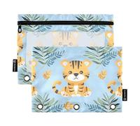 Mnsruu Estuche para lápices para carpeta de 3 anillas, bonito estuche para lápices con cremallera y ventana transparente para cosméticos de oficina, viajes, 2 unidades, Cute Little Tigers, one sizex2,