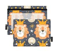 Mnsruu Estuche para lápices para carpeta de 3 anillas, coronas de león, acuarelas, estuche para lápices, bolsa de cosméticos con cremallera y ventana transparente para oficina, viajes, cosméticos,