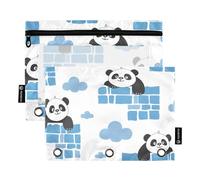 Mnsruu Estuche para lápices para carpeta de 3 anillas, diseño de panda Climb The Wall, estuche de cosméticos azul con cremallera y ventana transparente para oficina, viajes, cosméticos, paquete de 2,