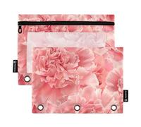 Mnsruu Estuche para lápices para carpeta de 3 anillas, estuche para lápices de claveles rosados, bolsa de cosméticos con cremallera y ventana transparente para oficina, viajes, cosméticos, paquete de