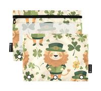 Mnsruu Estuche para lápices para carpeta de 3 anillas, estuche para lápices de trébol de león, bolsa de cosméticos con cremallera transparente para oficina, viajes, cosméticos, paquete de 2, Clover