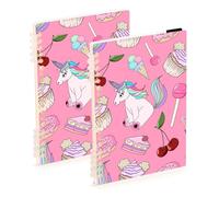 Mnsruu Fantasy Unicorn Cakes Donuts on Pink - Cuaderno de espiral A5 para trabajo, escuela, escritura, diario, rayado, 120 páginas, 15 x 21 cm, paquete de 2