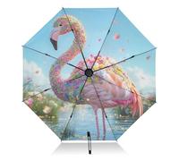 Mnsruu Flamingo Riverside - Paraguas plegable invertido, apertura automática, compacto, portátil, grande, para lluvia, sol, protección UV, resistente al viento