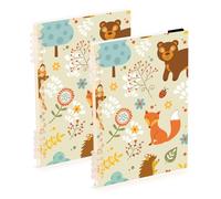 Mnsruu Fox Bear - Cuaderno de anillas A5 con diseño de ciervo para el trabajo, escuela, escritura, diario, rayado, 120 páginas, 15 x 21 cm, paquete de 2