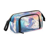 Mnsruu Happy Unicorn Surfing on A Big Wave - Estuche para lápices de gran capacidad, estuche para lápices, papelería, oficina, organizador para niños y niñas, Unicornio feliz surfeando en una gran ola