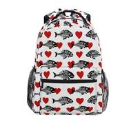 Mnsruu Heart Fish Bones - Mochila escolar para laptop, tablet, bolsa de viaje para estudiantes universitarios y adolescentes