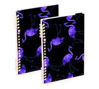 Mnsruu Hermoso cuaderno de acuarela morado flamenco negro A5 encuadernado de alambre para trabajo, escuela, escritura, diario, rayado, 120 páginas, 15 x 21 cm, paquete de 2