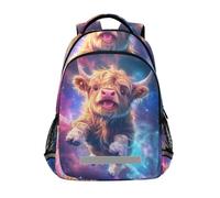 Mnsruu Highland Cow Starry Sky Mochila escolar para niños y niñas, escuela secundaria, mochila escolar