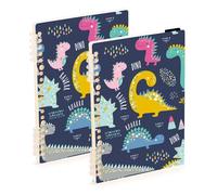 Mnsruu ISAOA - Cuaderno de espiral con diseño de dinosaurios graciosos, tamaño A5, para el trabajo, la escuela, escritura, diario, rayado, 120 páginas, 15 x 21 cm, paquete de 2