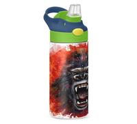 Mnsruu King Kong - Botella de agua para niños con pajilla, 350 ml, con aislamiento de acero inoxidable, a prueba de fugas, para niños y bebidas frías y calientes, sin BPA