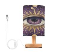 Mnsruu Lámpara de mesa de noche con ojos de astrología, sol y luna, lámpara de mesita de noche, luz LED, lámpara de escritorio, pantalla de tela, lámpara pequeña para dormitorio, sala de estar