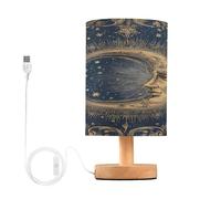 Mnsruu Lámpara de mesa de noche de astrología, luna, sol, dorado, lámpara LED de escritorio, pantalla de tela, lámpara pequeña para dormitorio, sala de estar (bombilla incluida)