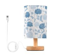 Mnsruu Lámpara de mesa de noche, diseño de crisantemo azul y gris, lámpara de mesita de noche, lámpara de mesa de luz LED, lámpara de escritorio de tela, lámpara pequeña para dormitorio, sala de estar