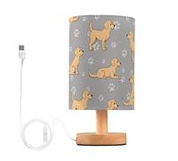 Mnsruu Lámpara de mesita de noche con huella de perro, color gris, lámpara de mesita de noche con luz LED, lámpara de escritorio, pantalla de tela, lámpara pequeña para dormitorio, sala de estar