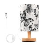 Mnsruu Lámpara de mesita de noche con mariposas grises, lámpara de mesita de noche, luz LED, lámpara de escritorio, pantalla de tela, lámpara pequeña para dormitorio, sala de estar (bombilla incluida)