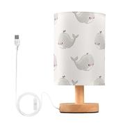 Mnsruu Lámpara de mesita de noche con patrón de ballena gris y azul, lámpara de mesita de noche con luz LED, lámpara de escritorio de tela pequeña para dormitorio, sala de estar (bombilla incluida)