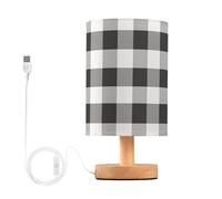 Mnsruu Lámpara de mesita de noche con patrón de cuadros, color negro, blanco, gris, lámpara de mesita de noche, lámpara de mesa de luz LED, lámpara de escritorio de tela, lámpara pequeña para