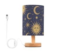 Mnsruu Lámpara de mesita de noche, sol, luna, astrología, estrellas, lámpara de mesita de noche, lámpara de mesa LED, lámpara de escritorio de tela, lámpara pequeña para dormitorio, sala de estar