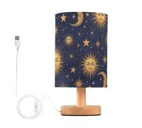 Mnsruu Lámpara de mesita de noche, sol, luna, estrellas, astrología, lámpara de mesita de noche, lámpara de mesa LED, lámpara de escritorio de tela, lámpara pequeña para dormitorio, sala de estar