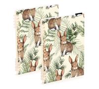 Mnsruu Lindo cuaderno de acuarela con diseño de conejo y hojas, A5, encuadernado, para el trabajo, la escuela, escritura, diario, rayado, 120 páginas, 15 x 21 cm, paquete de 2