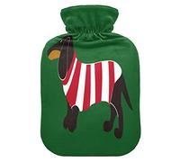 Mnsruu Merry Christmas Dachshund Puppy Pug Dog Botella de agua caliente verde con cubierta de terciopelo, bolsa de agua caliente transparente de 2L para manos, calentador de pies, alivio del dolor, calambres de terapia de frío caliente
