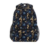 Mnsruu Mochila de caballito de mar dorado con conchas marinas para estudiantes, niños, niñas, mochila escolar, mochila de viaje informal