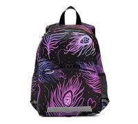 Mnsruu Mochila infantil con plumas de pavo real moradas con corazones, mochila para guardería, mochila escolar, preescolar, bolsa de viaje, guardería para niños y niñas
