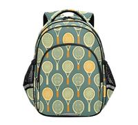 Mnsruu Mochila retro con patrón de raquetas de tenis para niños y niñas, mochila escolar para libros preescolares, jardín de infantes, primaria, mochila de viaje, A01448, M