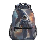 Mnsruu Mochilas espaciales de astronauta Galaxy Whale para niñas, mochila para libros, mochila para niños, mochila escolar, 3ª, 4ª, 5ª, mochila personalizada para laptop, viajes, 16 pulgadas con marca