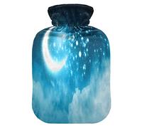 Mnsruu Music Note Moon Night Botella de agua caliente con cubierta de terciopelo, bolsa de agua caliente transparente de 2 l para calentador de manos, alivio del dolor, calambres de terapia de frío caliente