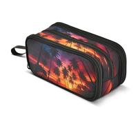 Mnsruu Palm Trees Tropical Beaches - Estuche para lápices de gran capacidad, con 3 compartimentos, organizador de almacenamiento escolar para niños y niñas