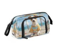 Mnsruu Perro vestido con pantalones cortos y camiseta de gran capacidad, estuche para lápices, estuche para lápices, papelería, oficina, organizador para niños y niñas, Perro vestido con pantalones