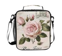 Mnsruu Pink Roses - Lonchera térmica para niños y niñas, diseño retro de París Francia