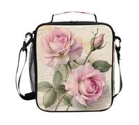 Mnsruu Pink Roses - Lonchera térmica para niños y niñas, diseño vintage con postales francesas
