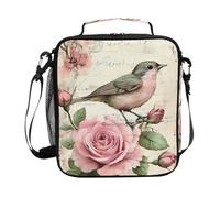 Mnsruu Pink Roses - Lonchera térmica térmica para niños y niñas, diseño de pájaros vintage