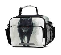 Mnsruu Red Eyes Black Wolf Galaxy - Lonchera grande con aislamiento térmico para niños y niñas, bolsa térmica reutilizable con correa para el hombro