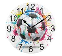 Mnsruu Reloj de pared con balón de fútbol, silencioso, funciona con pilas, redondo, decorativo, para sala de estar, dormitorio, baño, oficina en casa