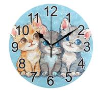 Mnsruu Reloj de pared con dibujos animados de gatos, silencioso, funciona con pilas, redondo, decorativo, para sala de estar, dormitorio, baño, oficina en casa