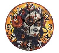 Mnsruu Reloj de pared con diseño de calavera de azúcar mexicana, sin tictac, silencioso, funciona con pilas, redondo, decorativo, para sala de estar, dormitorio, baño, oficina en casa