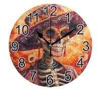 Mnsruu Reloj de pared con diseño de calavera y sombrero de azúcar mexicano, silencioso, funciona con pilas, redondo, decorativo, para sala de estar, dormitorio, baño, oficina en casa