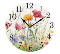 Mnsruu Reloj de pared con diseño de flores silvestres de primavera para sala de estar, silencioso, sin tictac, reloj redondo de 25 cm, fácil de leer, para cocina, decoración del hogar
