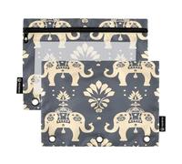 Mnsruu Roma - Estuche para lápices de elefante para carpeta de 3 anillas, 2 estuches para lápices con cremallera, ventana transparente con cremallera para suministros de oficina, multicolor, Talla