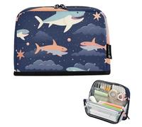 Mnsruu Sharks Swim in The Sky - Estuche para lápices de pie de gran capacidad para niños y niñas, estuche multicapa para lápices, organizador de papelería para la escuela, la oficina y el trabajo