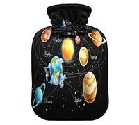 Mnsruu Sistema Solar Planet Universe Space Galaxy Botella de agua caliente con cubierta de terciopelo, bolsa de agua caliente transparente de 1 l para aliviar el dolor de manos calambres de terapia de frío caliente