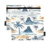 Mnsruu Summer Paradise Island - Estuche para lápices con patrón sin costuras para carpeta de 3 anillas, 2 estuches para lápices con cremallera, ventana transparente con cremallera para suministros de