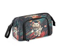 Mnsruu The Lovely White Cat Floats in The Space Near Júpiter in A Spacesuit - Estuche para lápices de gran capacidad, estuche para lápices, papelería, oficina, organizador para niños y niñas