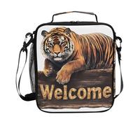 Mnsruu Tiger with Welcome - Lonchera térmica para niños, con correa de hombro congelable para niños, niñas, escuela, picnic