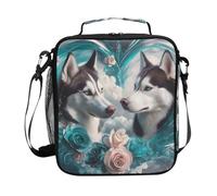 Mnsruu Two Huskies Roses - Lonchera térmica térmica para niños y niñas, diseño de rosas